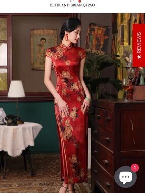 19 mome mulberry silk, High end, Floral long Qipao for Wedding